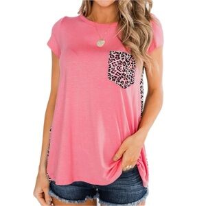 NWT Pink Leopard Print Top with Pocket L